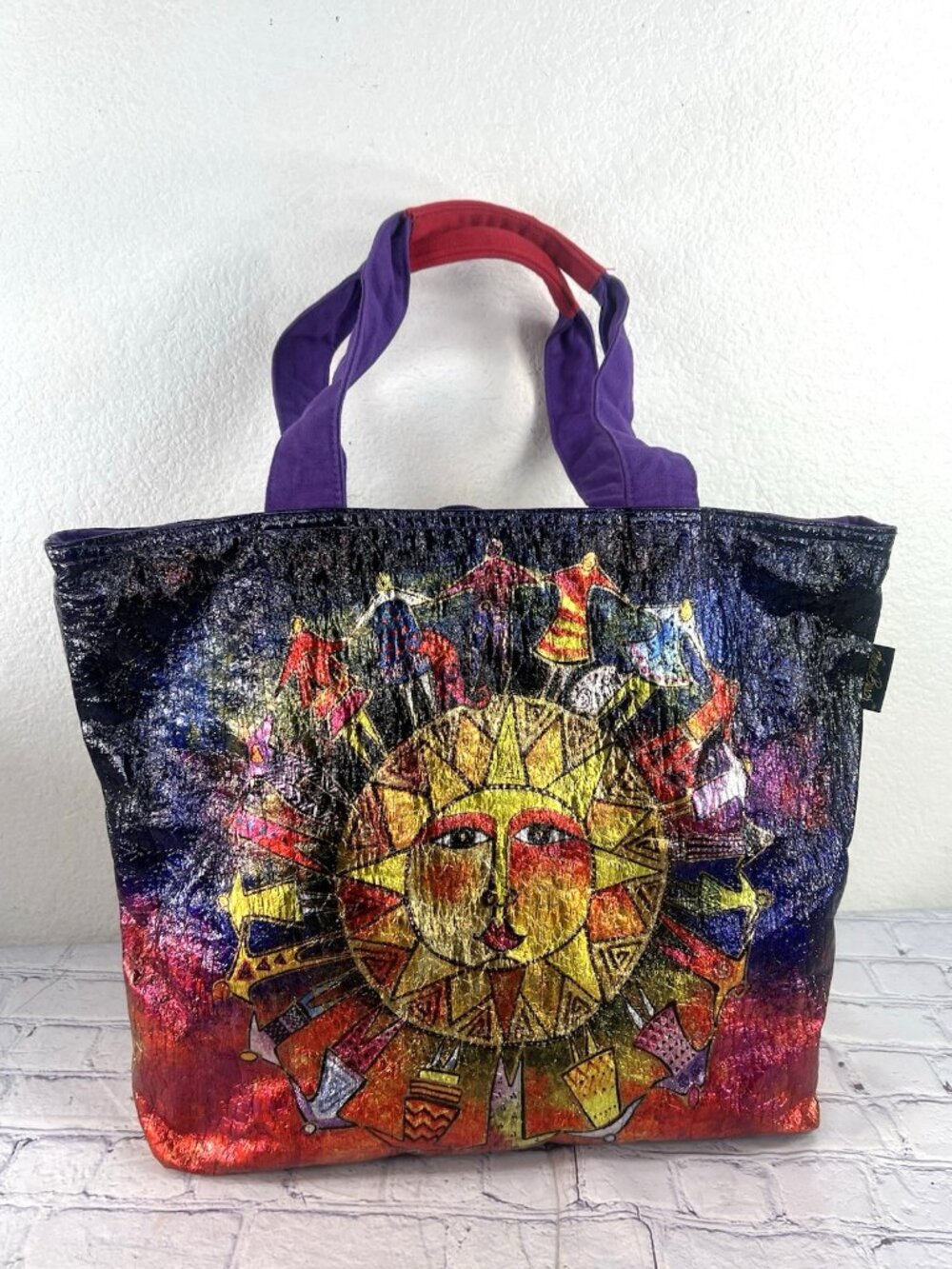 vtg Laurel Burch Harmony Under The Sun Foil Tote 19"x15" Iridescent Metallic - Picture 16 of 16